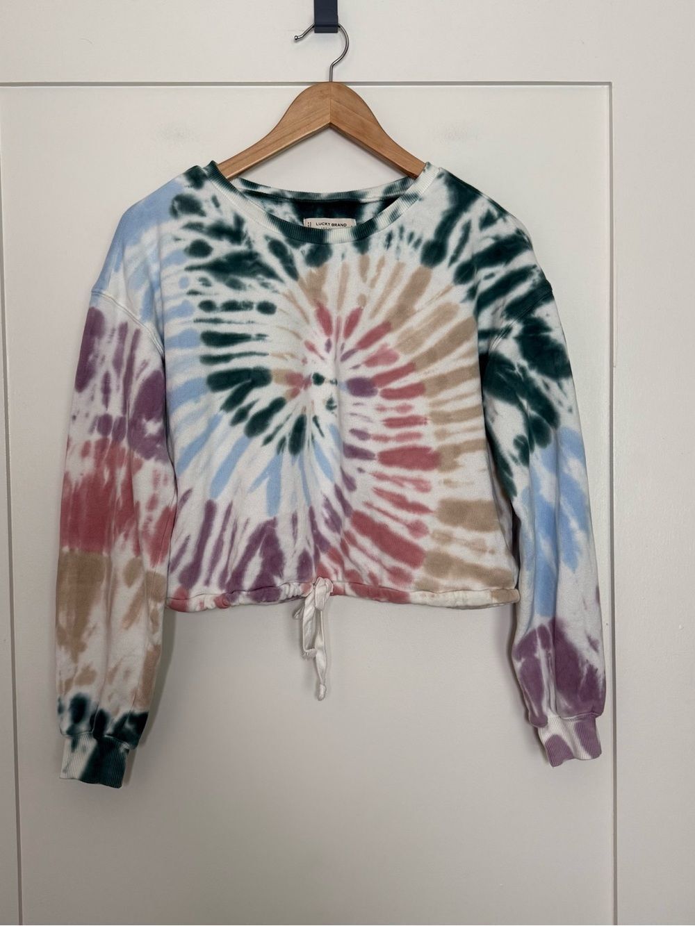 Lucky Brand Boxy Top Sweatshirt Womens Sz S Tie Dye Cropped Cozy Athleisure